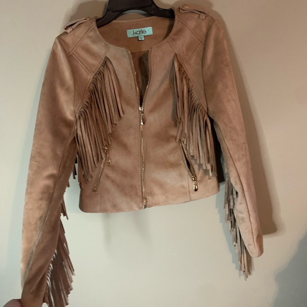 Karlie Tan Suede Cropped Fringe Jacket